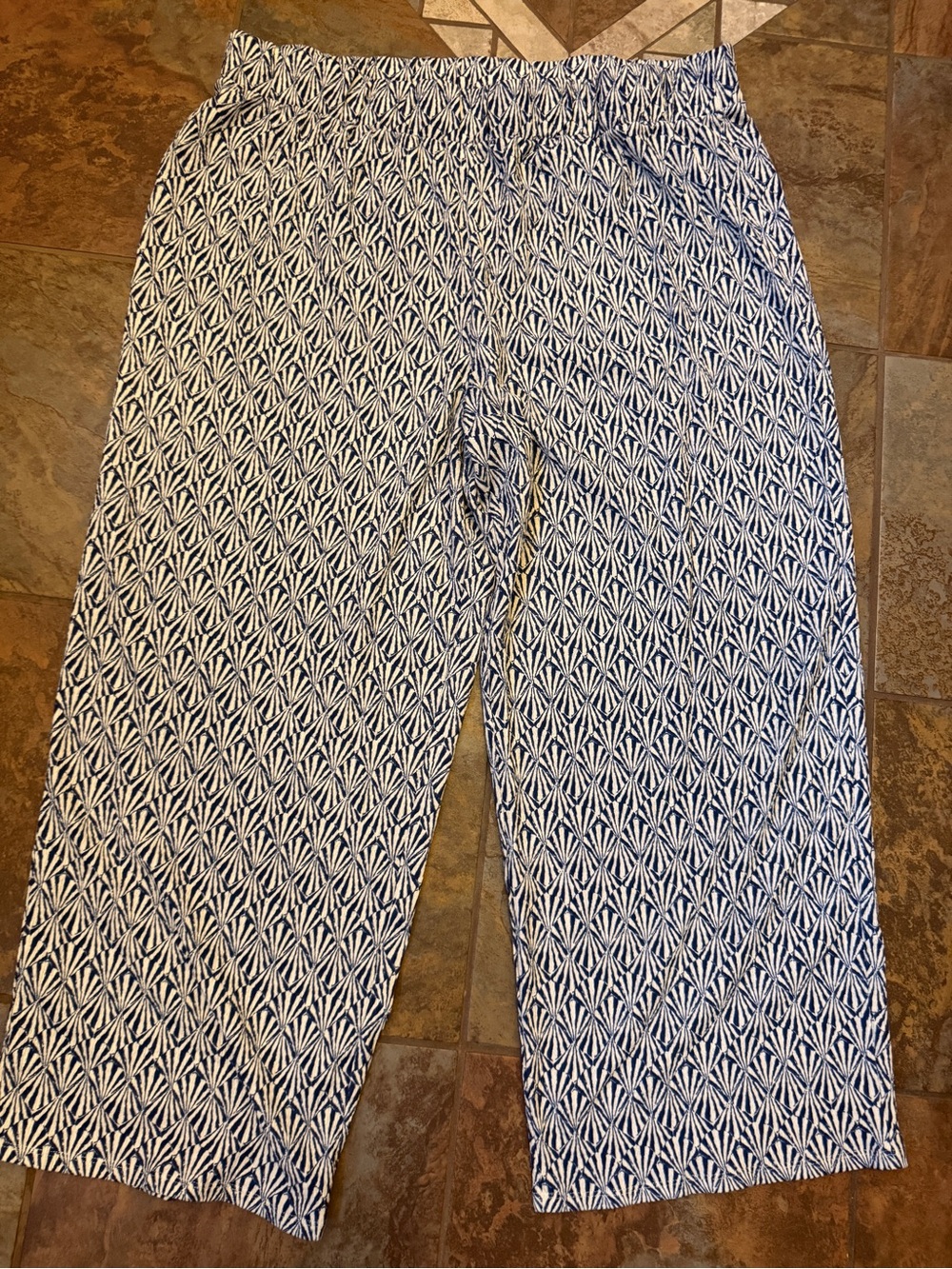 H&M Blue & White Zebra-Print Wide Leg Pants